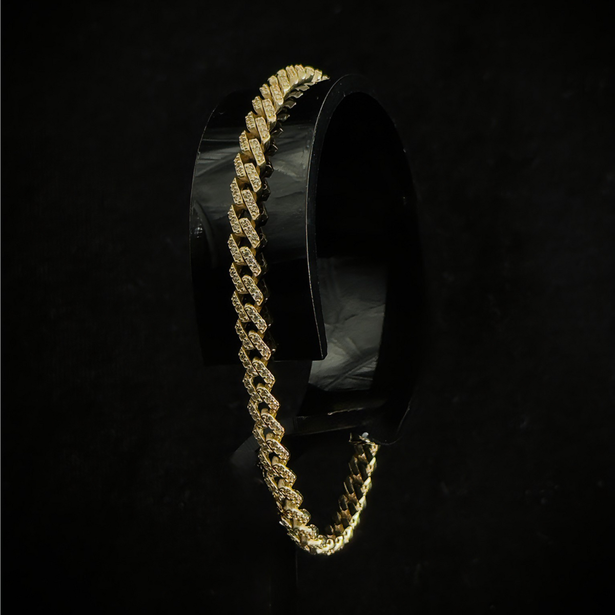 PULSO CUBANO CON ZIRCONIAS ORO 10k 21.5cm