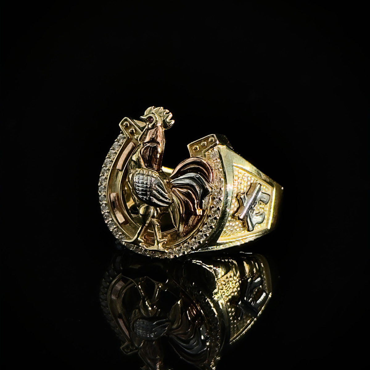 ANIILLO GALLO CON ZIRCONIA EN ORO 10K #11