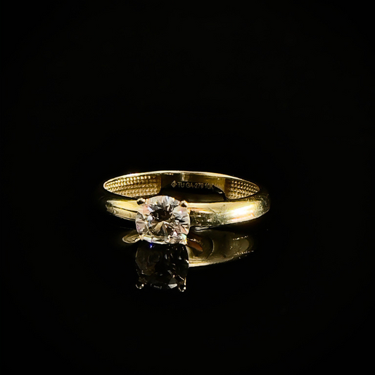 ANILLO LISO 4 PUNTAS CON ZIRCONIA ORO 10K #08