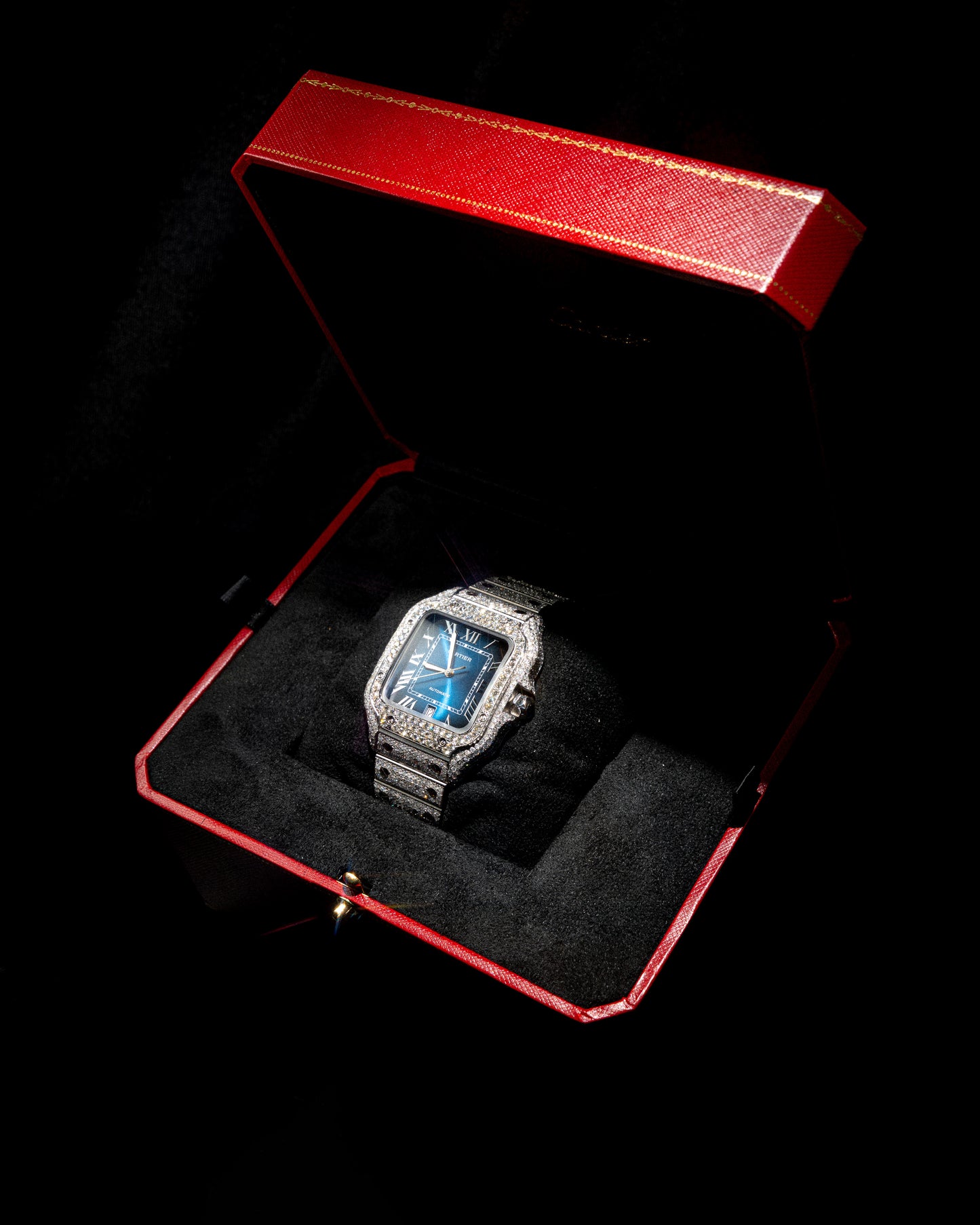 SANTOS CARTIER BLUE DIAL FULL DIAMONDS NATURALES AÑO 2024 full set