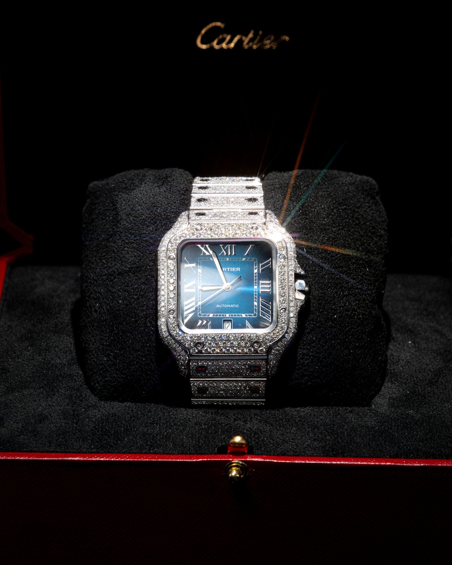 SANTOS CARTIER BLUE DIAL FULL DIAMONDS NATURALES AÑO 2024 full set