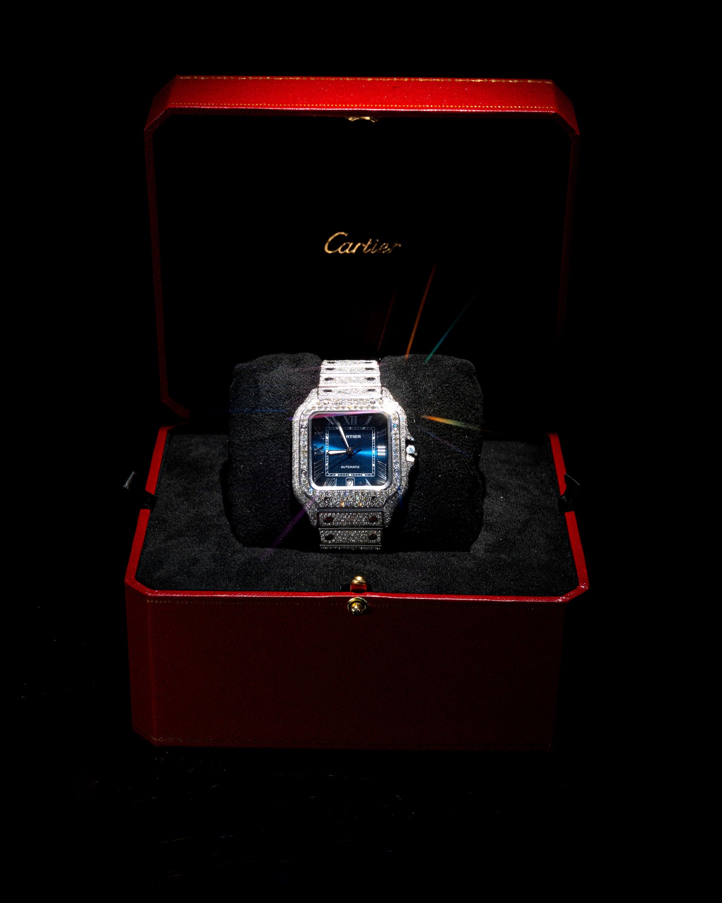 SANTOS CARTIER BLUE DIAL FULL DIAMONDS NATURALES AÑO 2024 full set