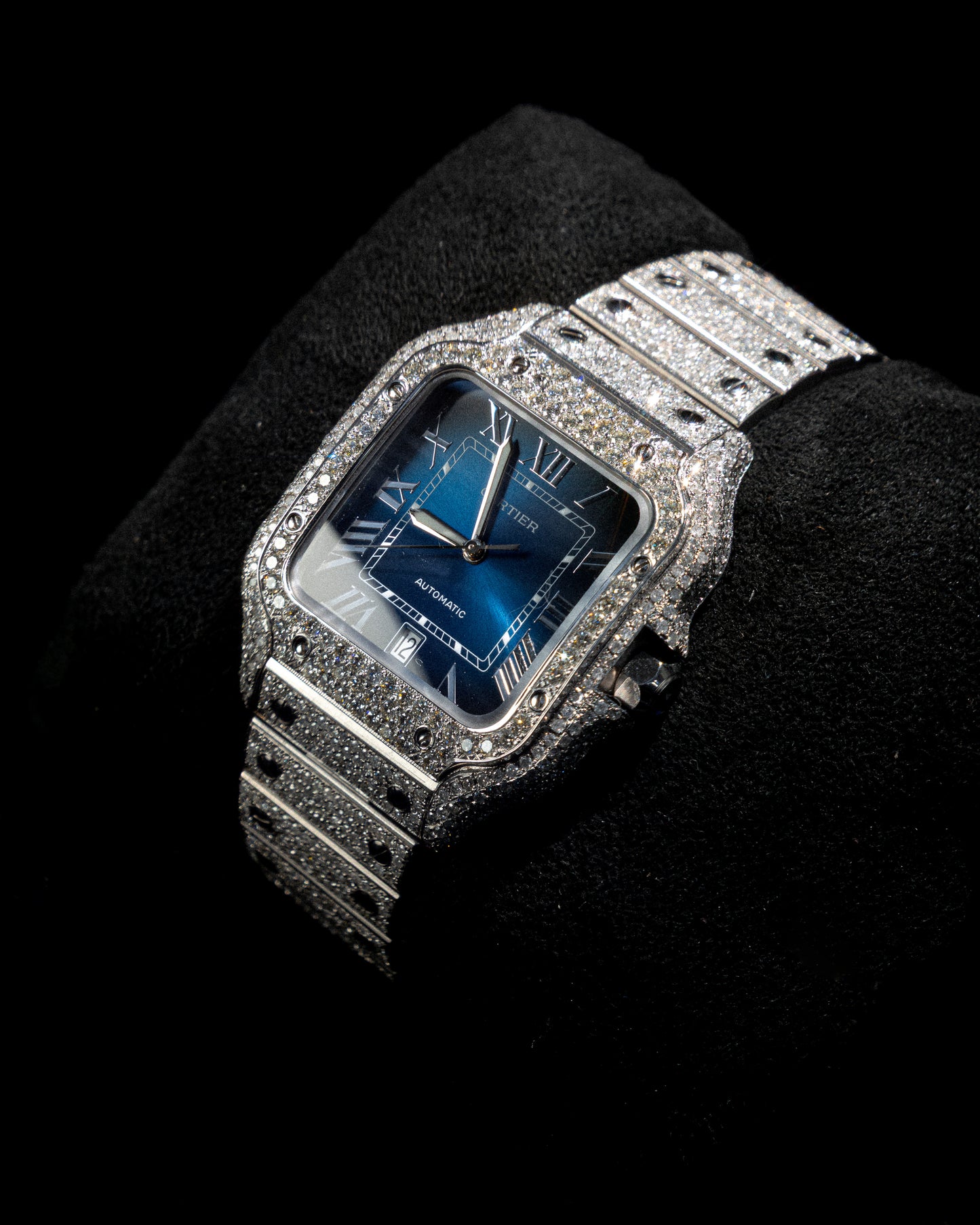 SANTOS CARTIER BLUE DIAL FULL DIAMONDS NATURALES AÑO 2024 full set