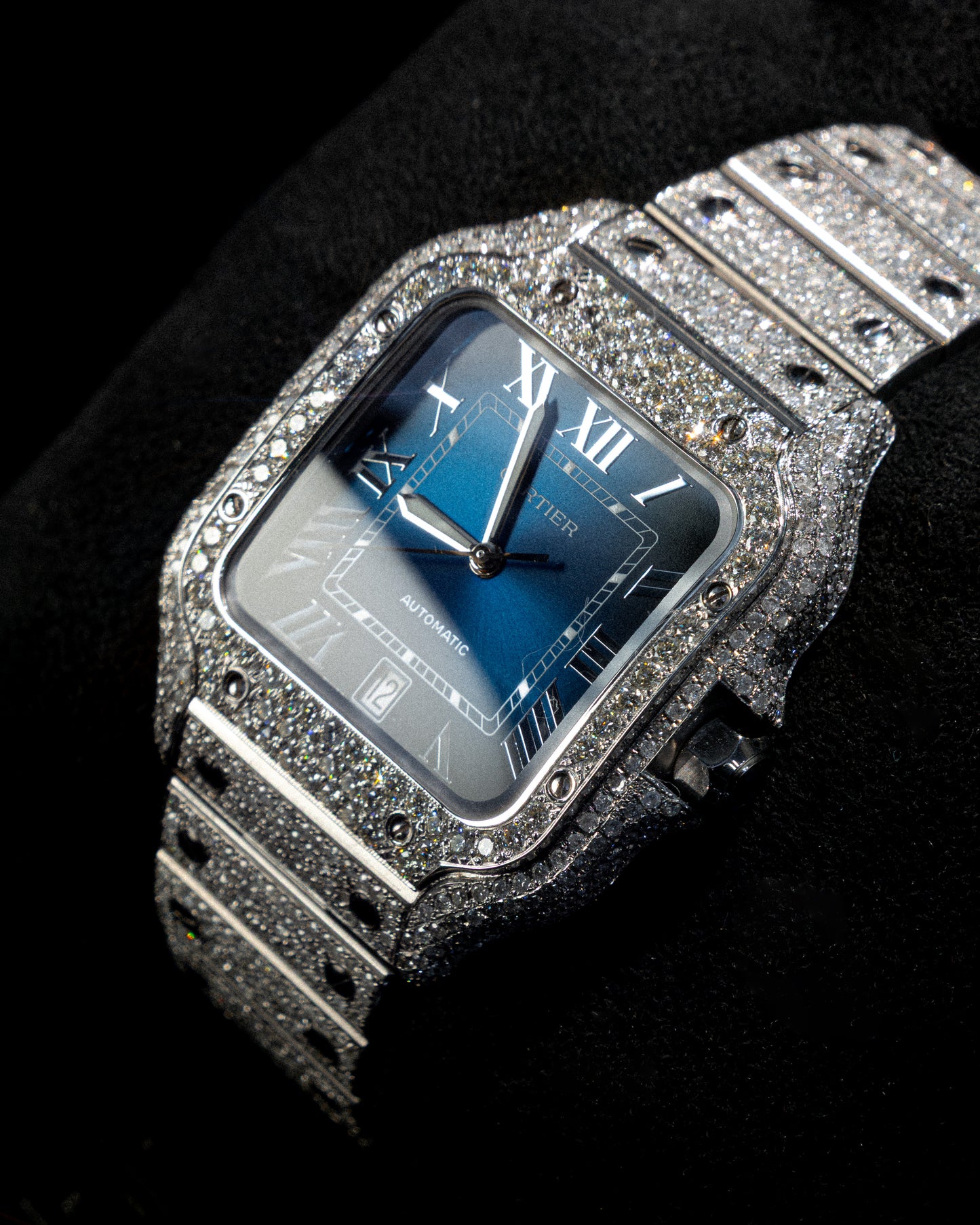 SANTOS CARTIER BLUE DIAL FULL DIAMONDS NATURALES AÑO 2024 full set