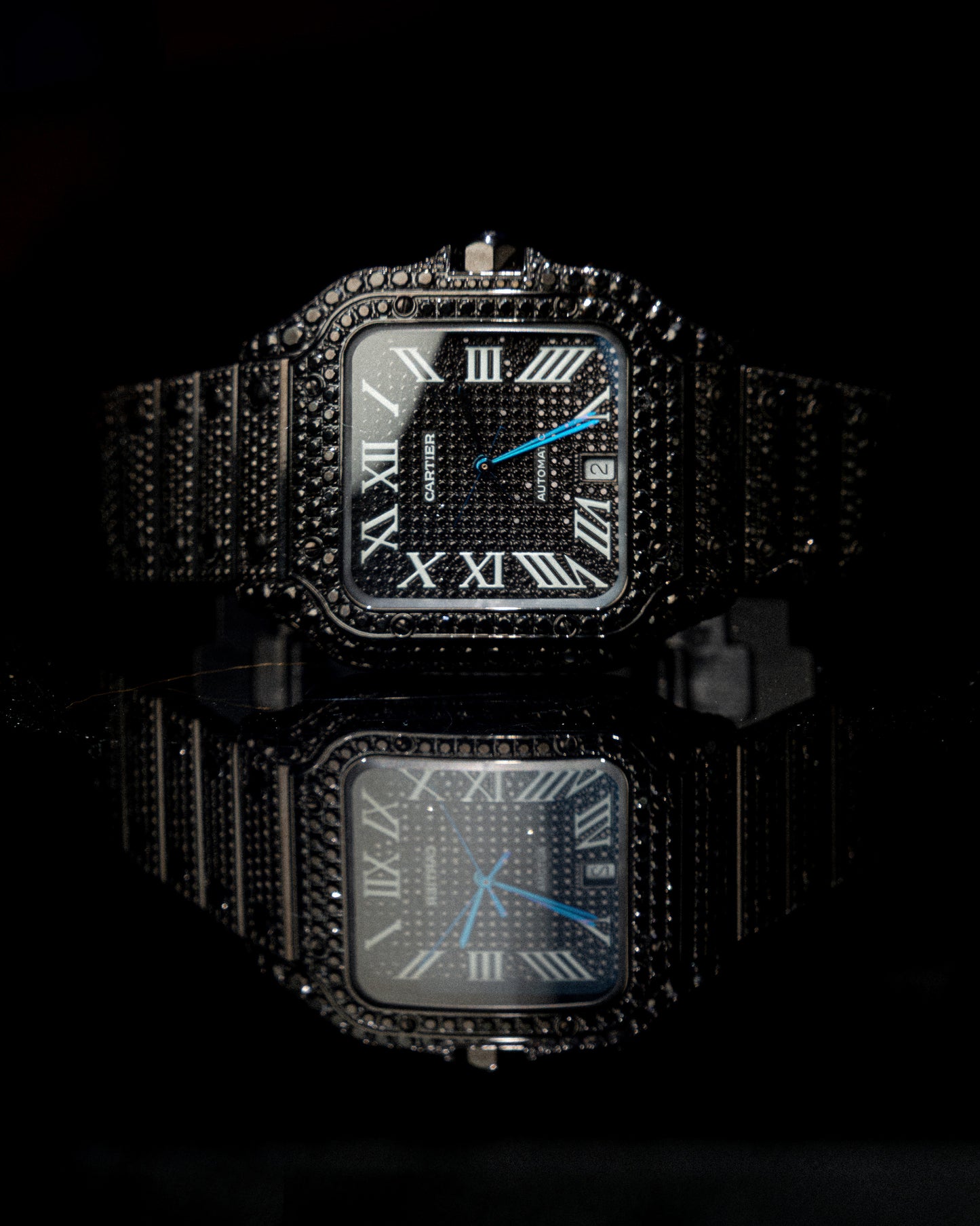 SANTOS CARTIER BLACK DIAL FULL BLACK DIAMONDS NATURALES AÑO 2024 full set