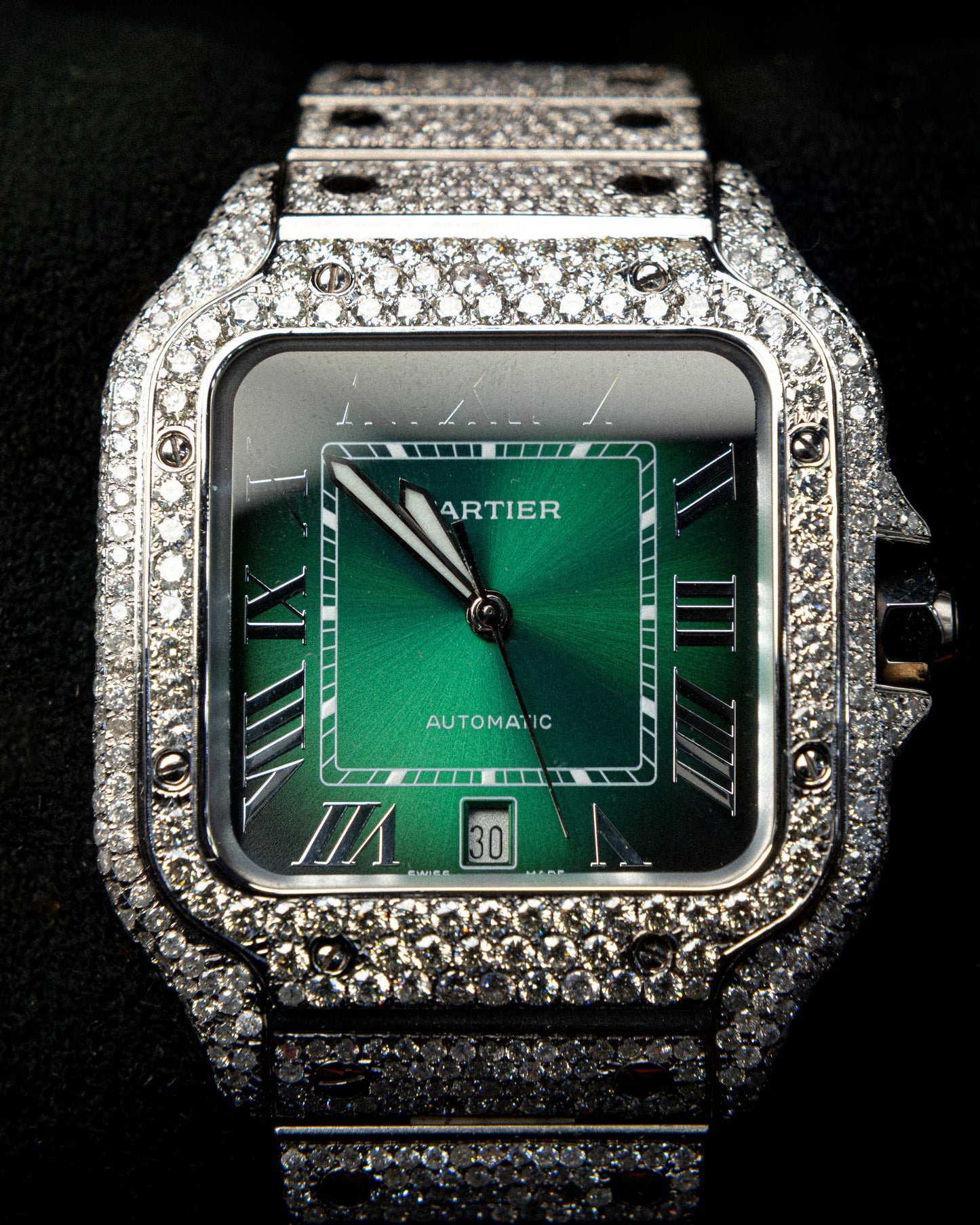 SANTOS CARTIER GREEN DIAL FULL DIAMONDS NATURALES AÑO 2024 full set