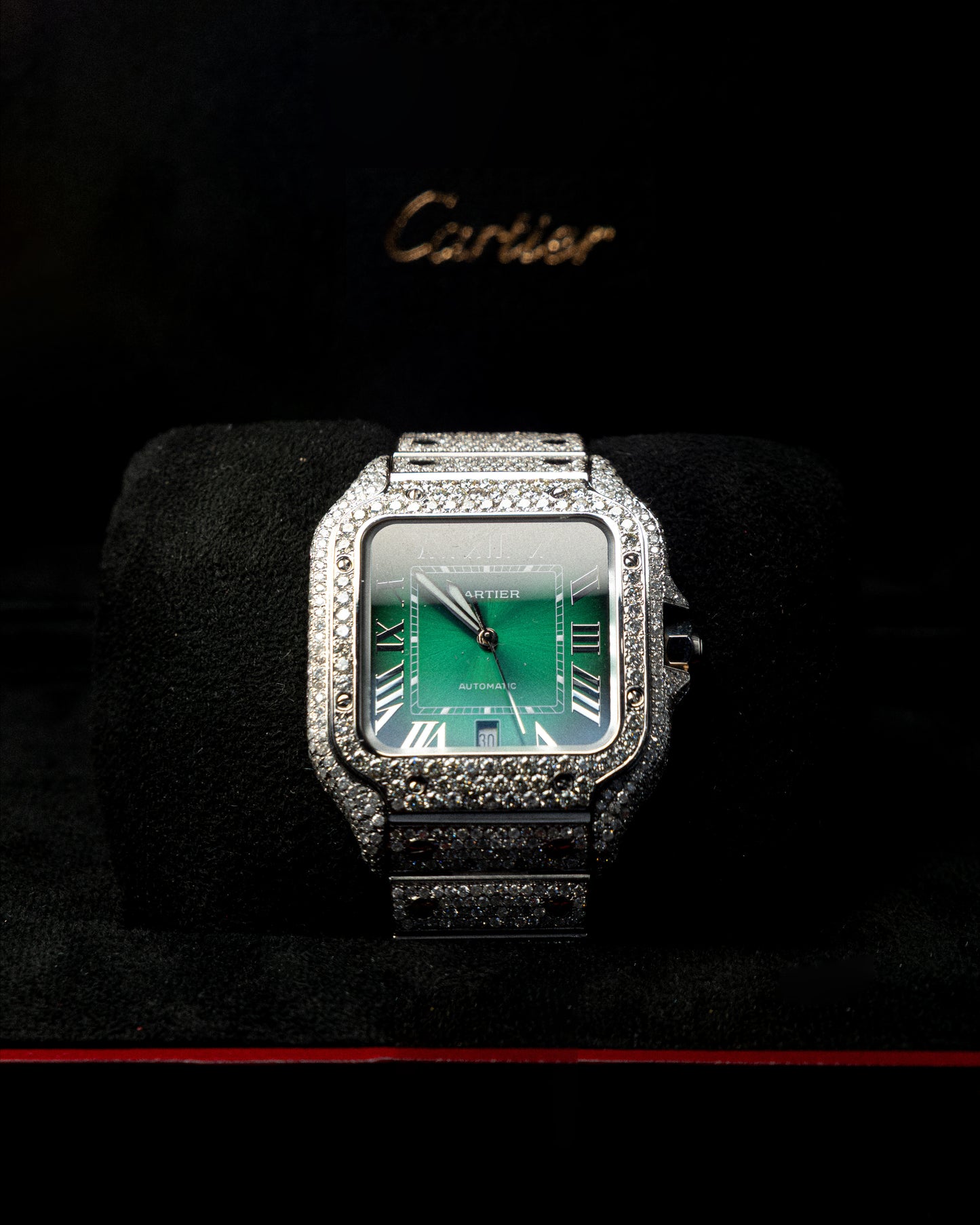 SANTOS CARTIER GREEN DIAL FULL DIAMONDS NATURALES AÑO 2024 full set