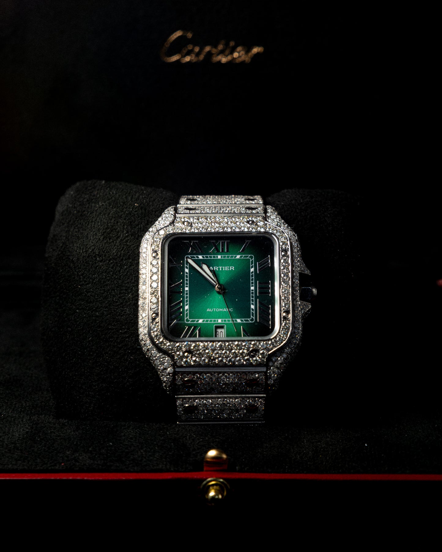 SANTOS CARTIER GREEN DIAL FULL DIAMONDS NATURALES AÑO 2024 full set