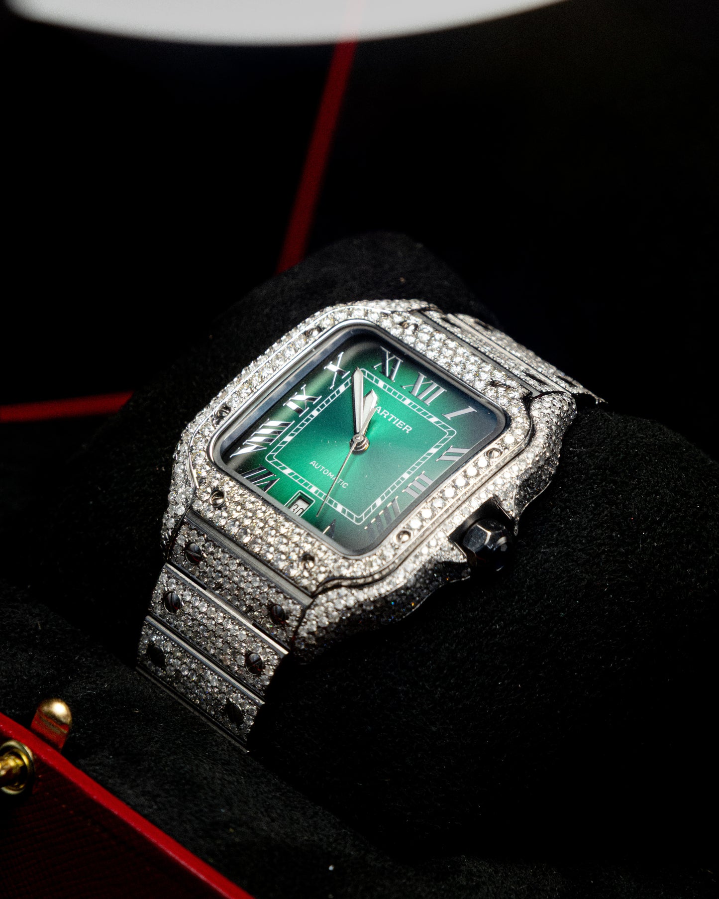 SANTOS CARTIER GREEN DIAL FULL DIAMONDS NATURALES AÑO 2024 full set