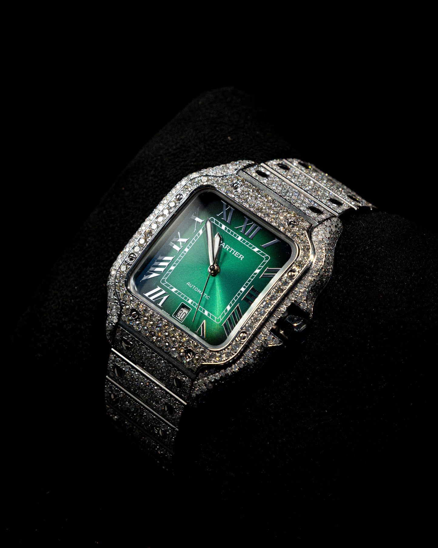 SANTOS CARTIER GREEN DIAL FULL DIAMONDS NATURALES AÑO 2024 full set