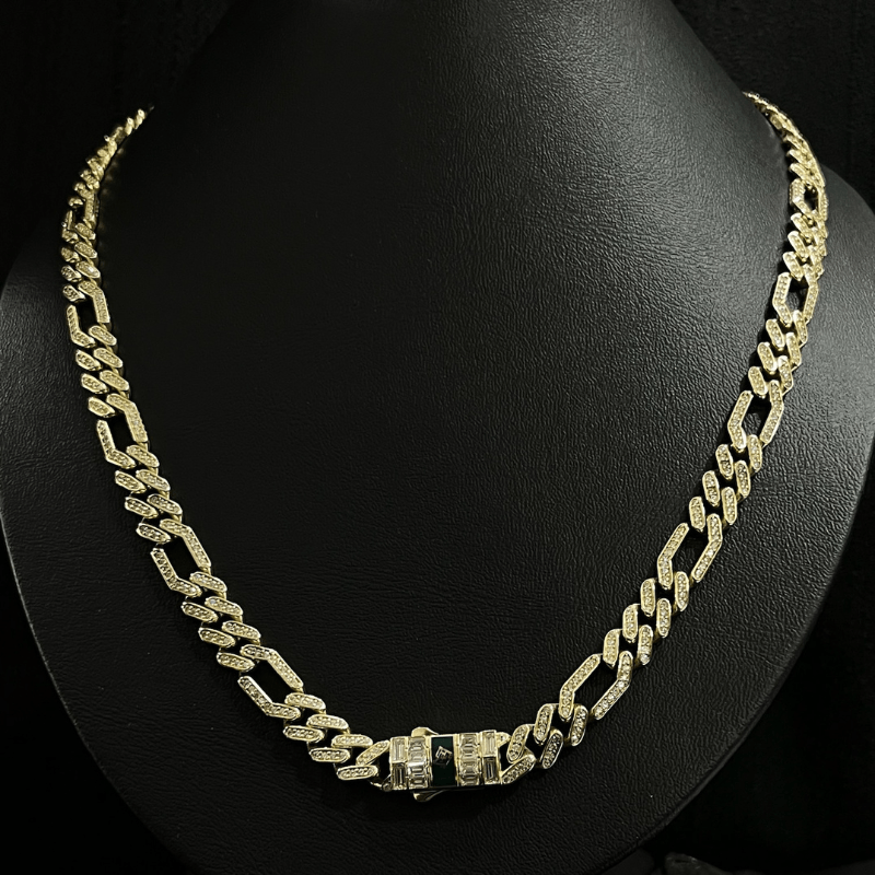 CADENA ESLABÓN 3x1 CON ZIRCONIAS ORO 10 KILATES 60 CM